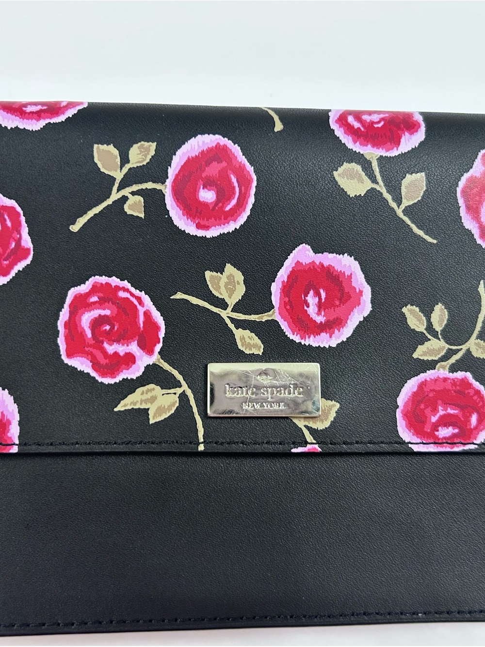 kate spade Black Floral Wristlet Clutch with Pink Rose Print - Picture 2 of 4